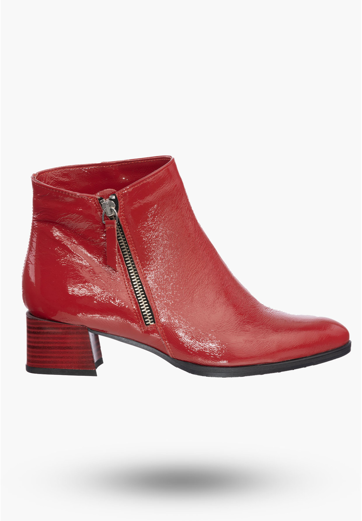 Buty Damskie Botki Czerwone Na Klocku Na Zimę B-355