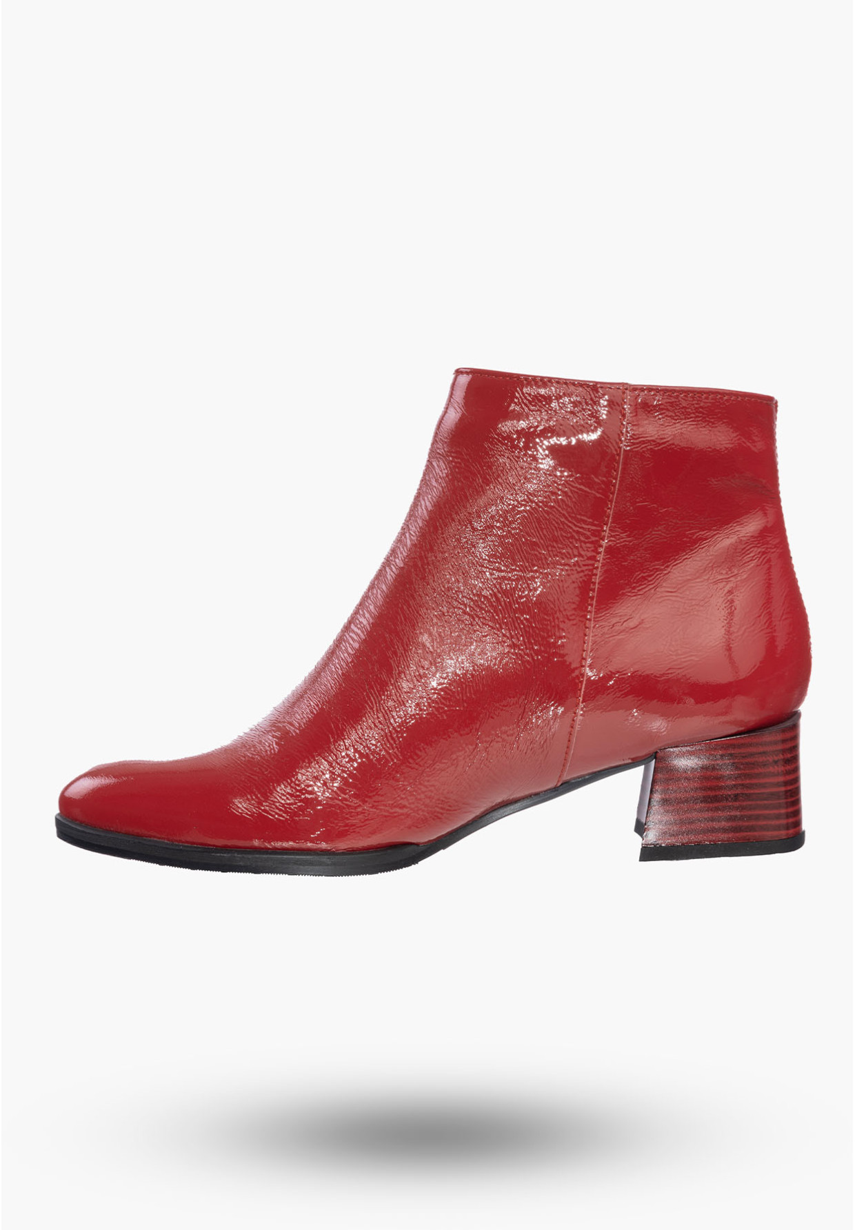 Buty Damskie Botki Czerwone Na Klocku Na Zimę B-355