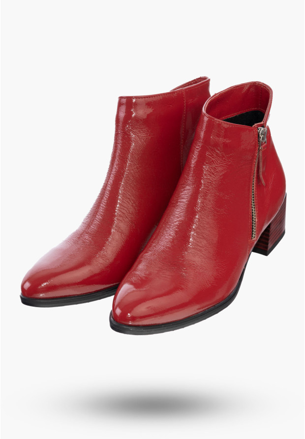 Buty Damskie Botki Czerwone Na Klocku Na Zimę B-355