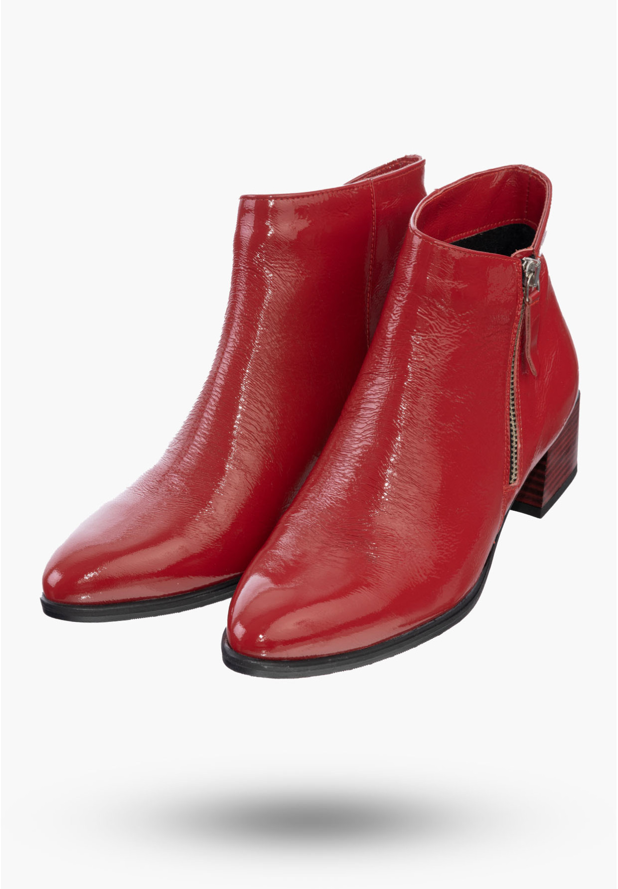 Buty Damskie Botki Czerwone Na Klocku Na Zimę B-355