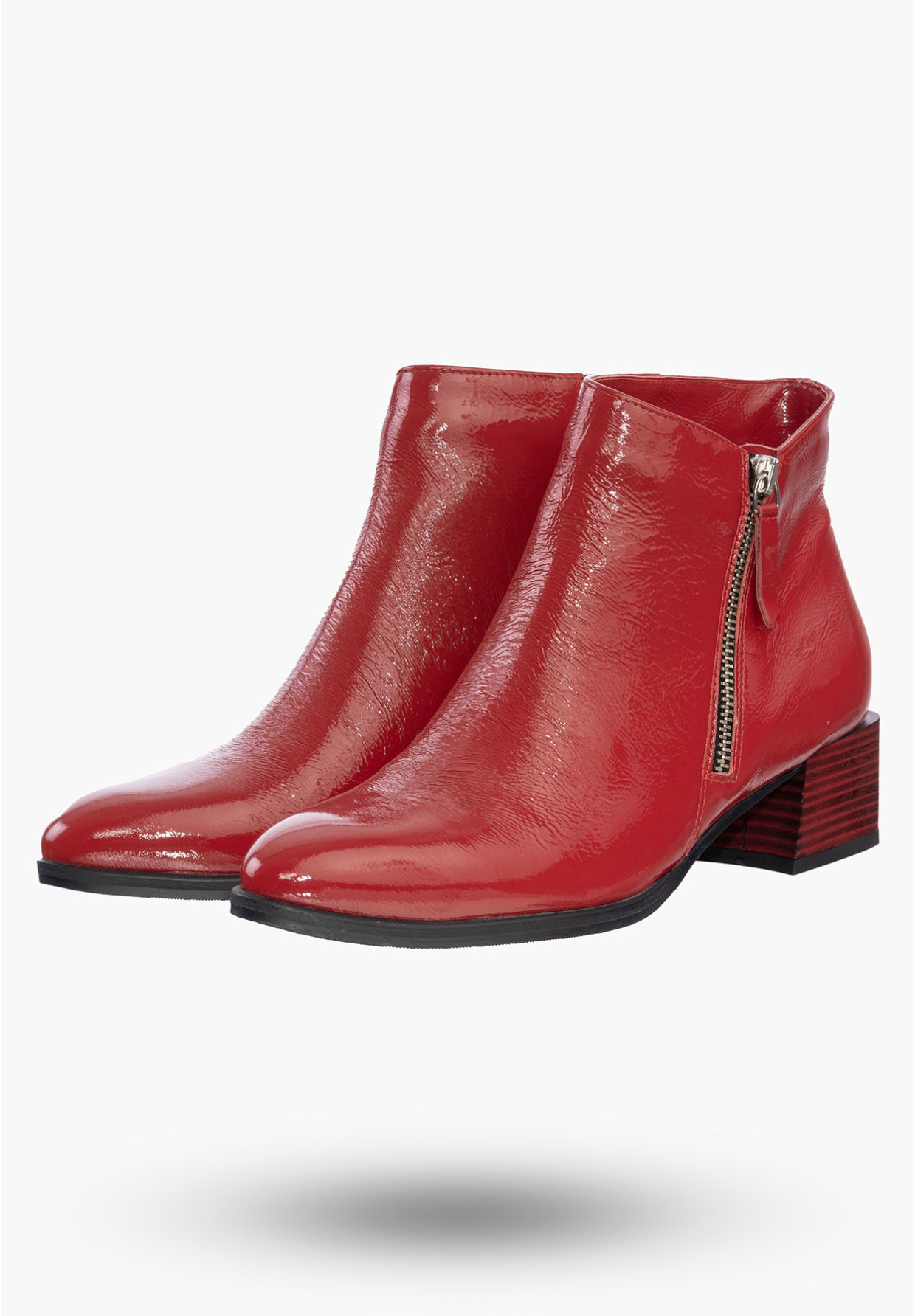 Buty Damskie Botki Czerwone Na Klocku Na Zimę B-355