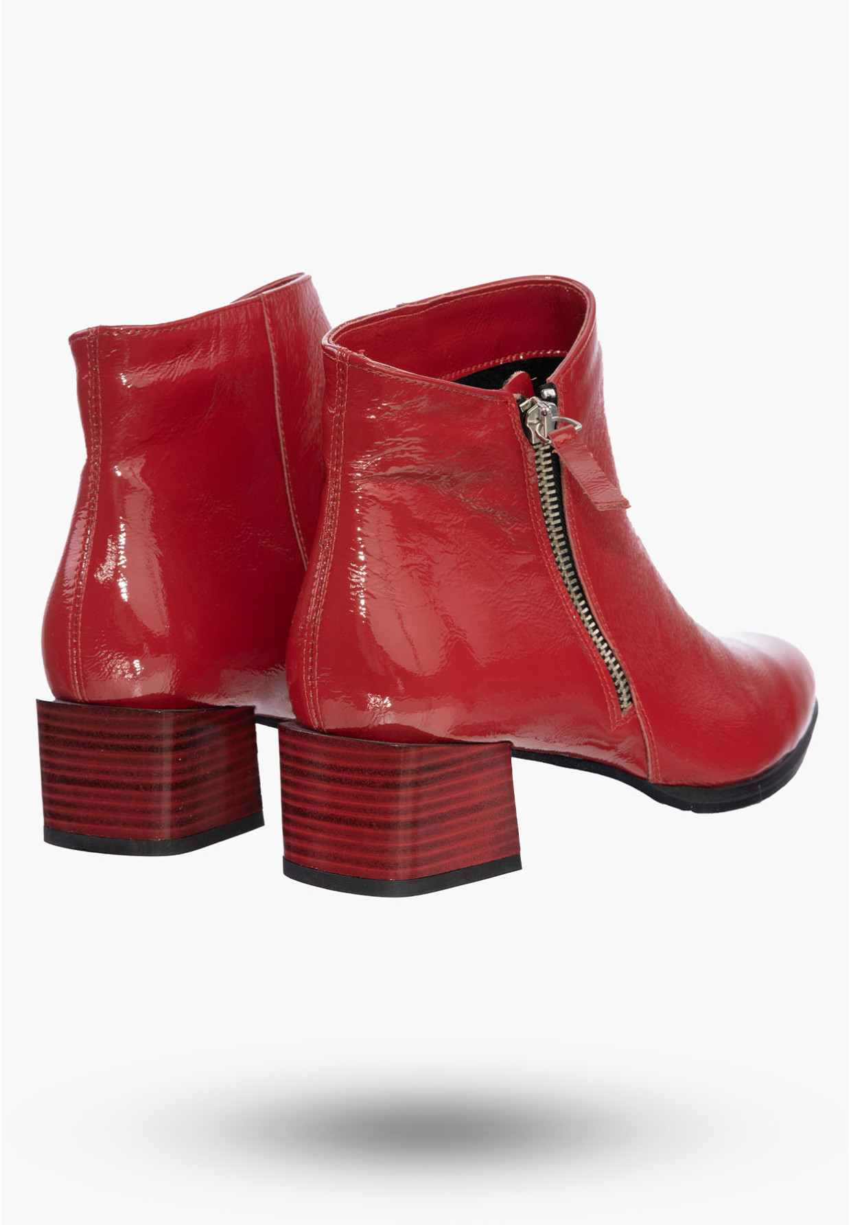 Buty Damskie Botki Czerwone Na Klocku Na Zimę B-355
