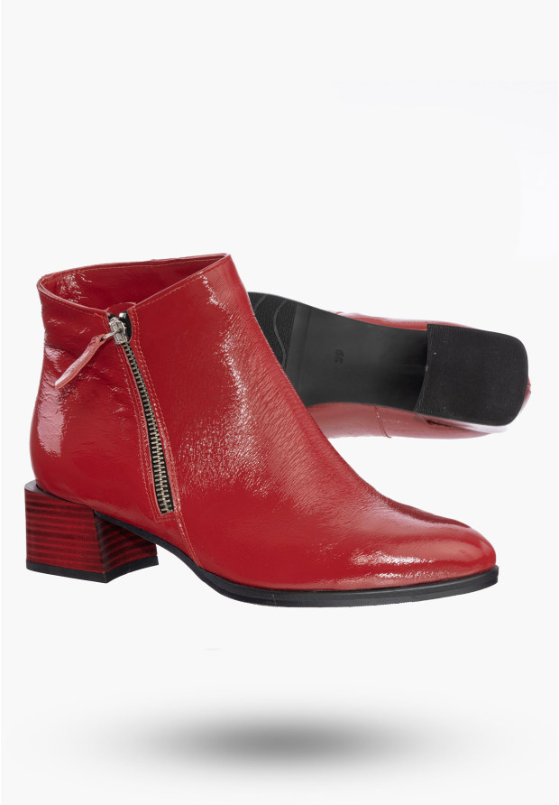 Buty Damskie Botki Czerwone Na Klocku Na Zimę B-355