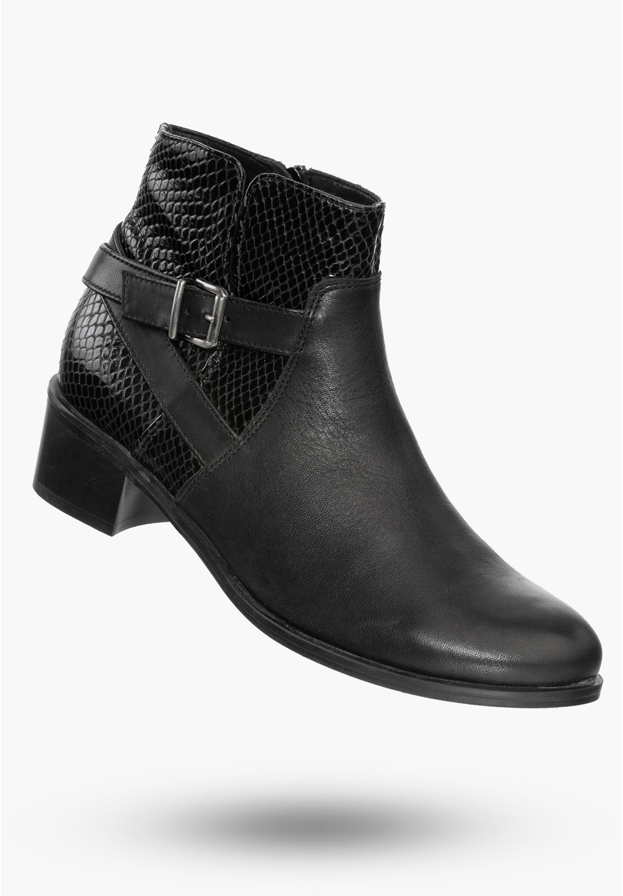 Buty Damskie Botki Czarne Skórzane Na Zimę B-163