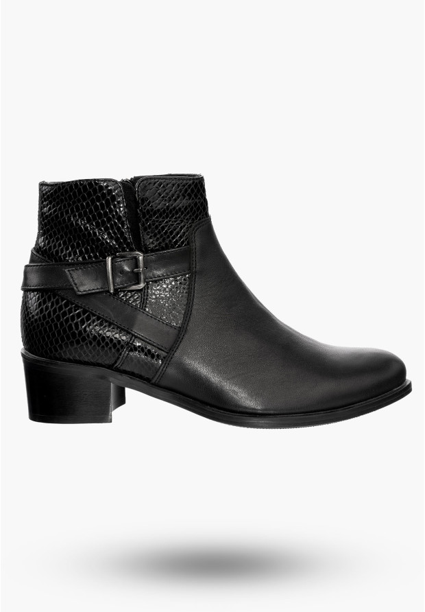 Buty Damskie Botki Czarne Skórzane Na Zimę B-163