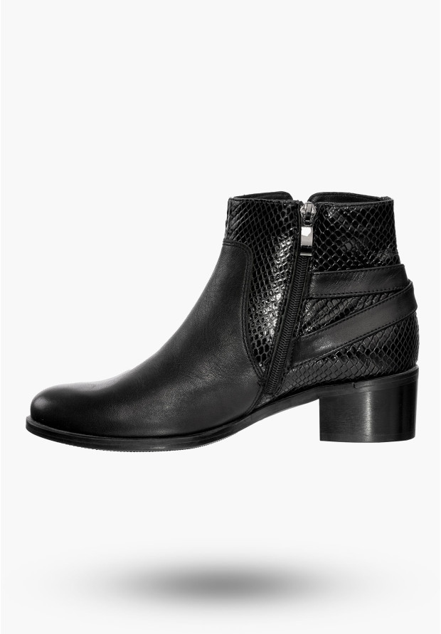 Buty Damskie Botki Czarne Skórzane Na Zimę B-163