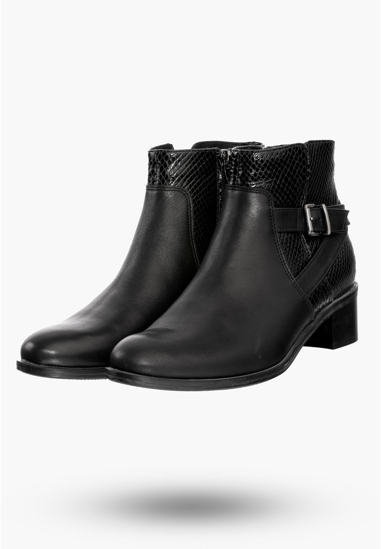 Buty Damskie Botki Czarne Skórzane Na Zimę B-163