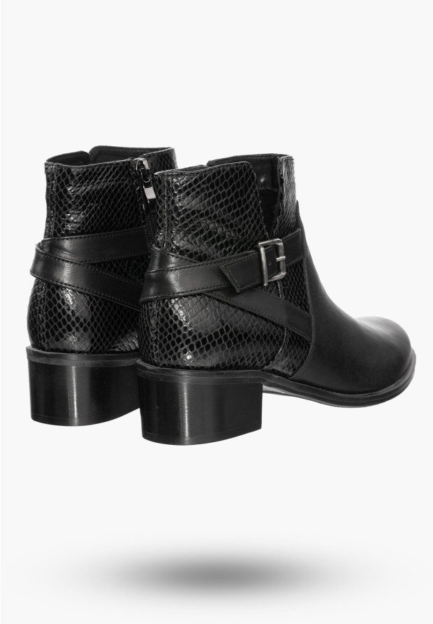 Buty Damskie Botki Czarne Skórzane Na Zimę B-163
