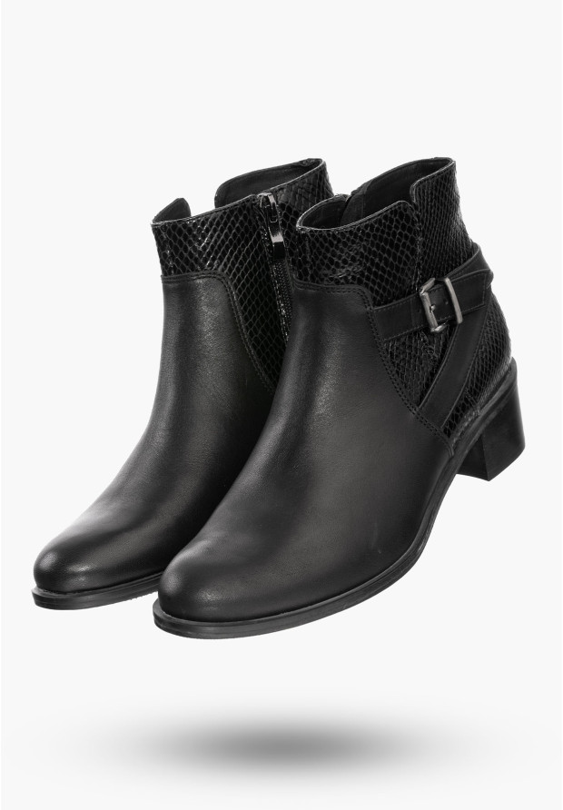 Buty Damskie Botki Czarne Skórzane Na Zimę B-163
