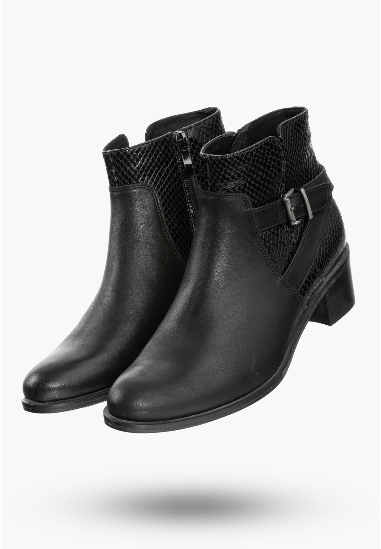 Buty Damskie Botki Czarne Skórzane Na Zimę B-163