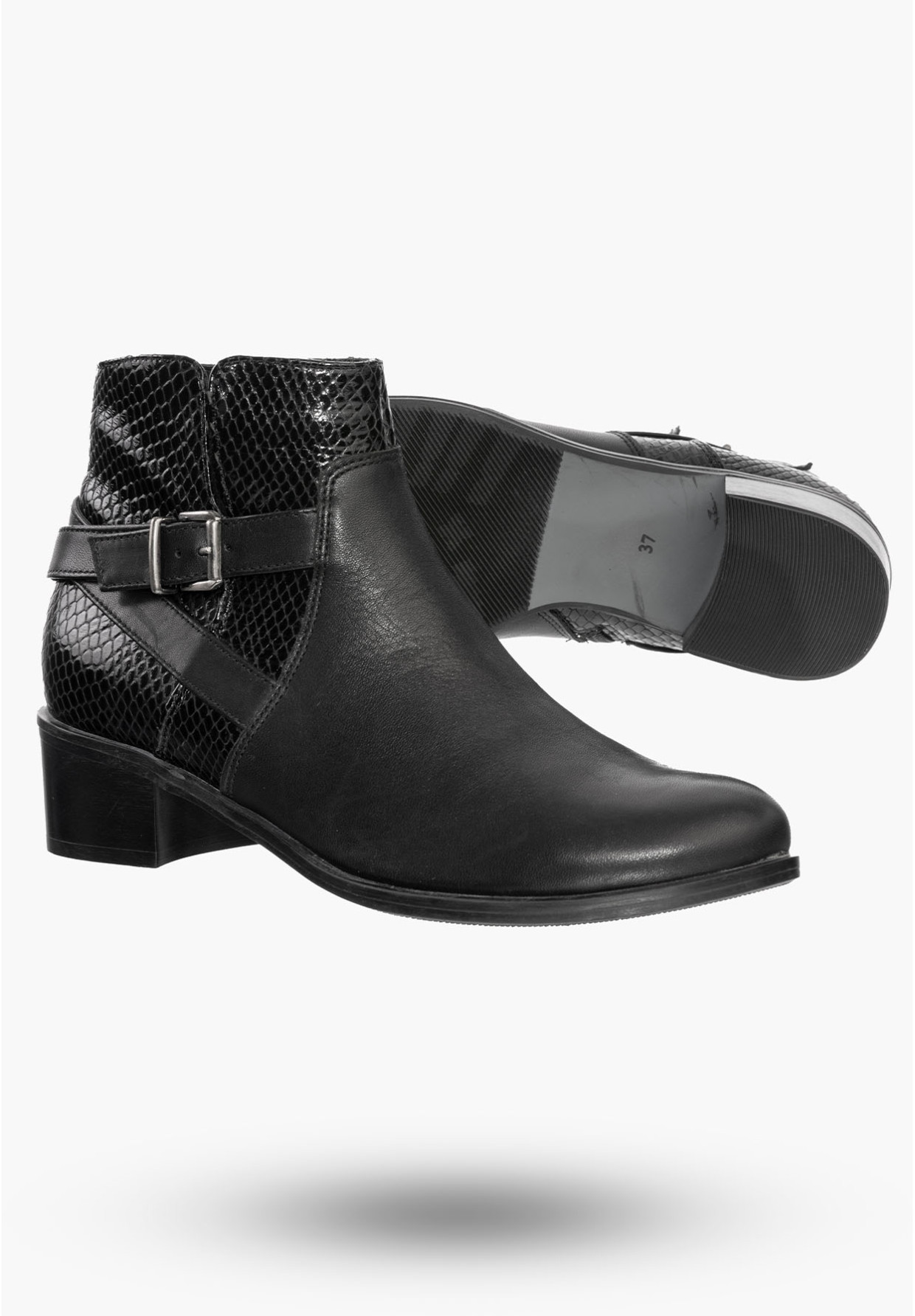 Buty Damskie Botki Czarne Skórzane Na Zimę B-163