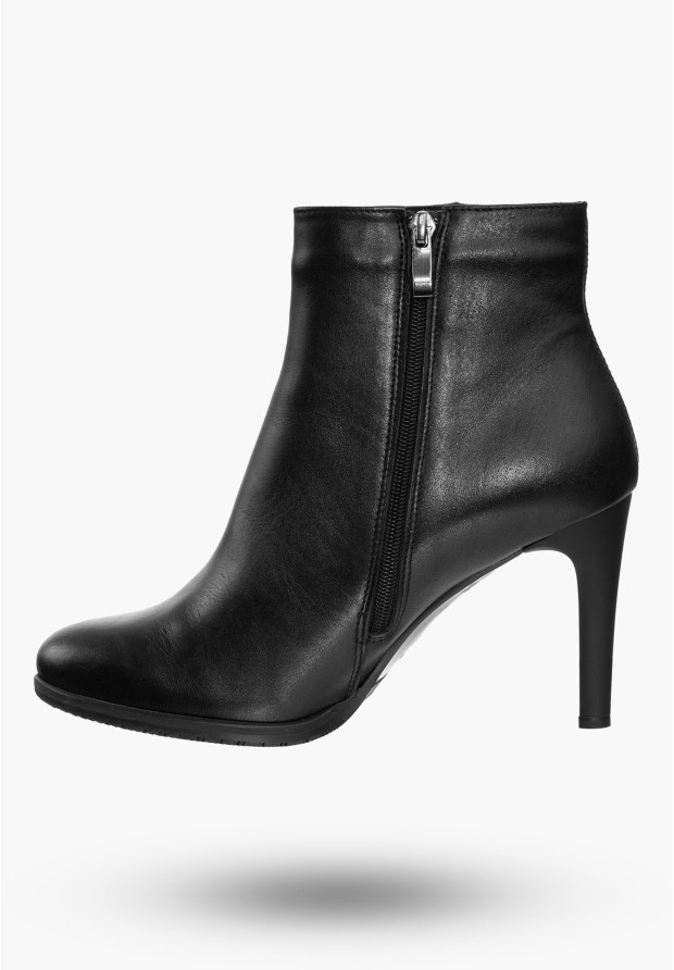 Buty Damskie Botki Czarne Skórzane Na Wysokim Obcasie Na Zimę B-263