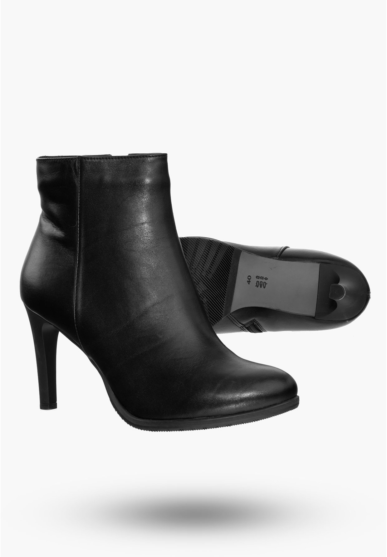 Buty Damskie Botki Czarne Skórzane Na Wysokim Obcasie Na Zimę B-263