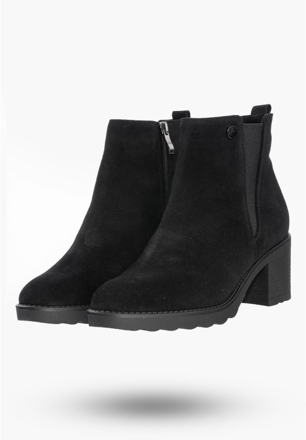 Buty Damskie Botki Na Obcasie Czarne Z Ociepleniem Na Zimę B351