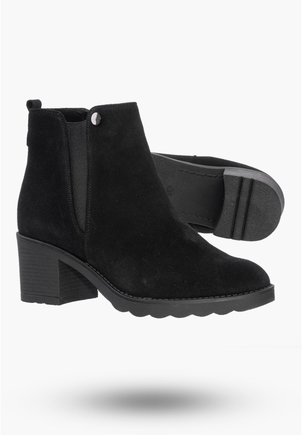 Buty Damskie Botki Na Obcasie Czarne Z Ociepleniem Na Zimę B351