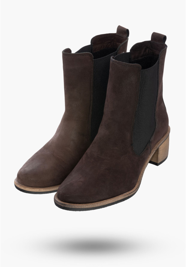 Buty Damskie Botki Ciemny Brąz Ze Skóry Naturalnej Na Zimę Korda 1137