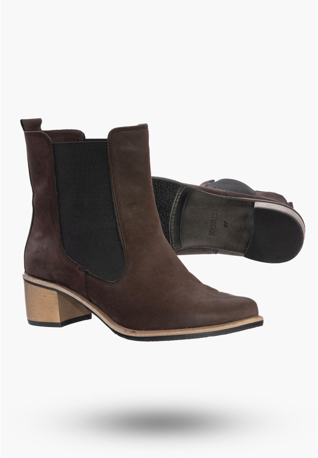Buty Damskie Botki Ciemny Brąz Ze Skóry Naturalnej Na Zimę Korda 1137
