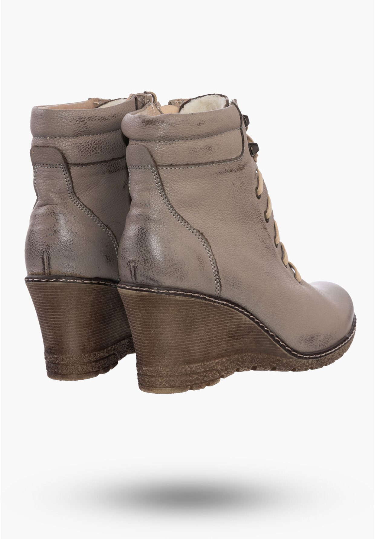 Buty Damskie Botki Skórzane Na Koturnie Z Ociepleniem Na Zimę 121