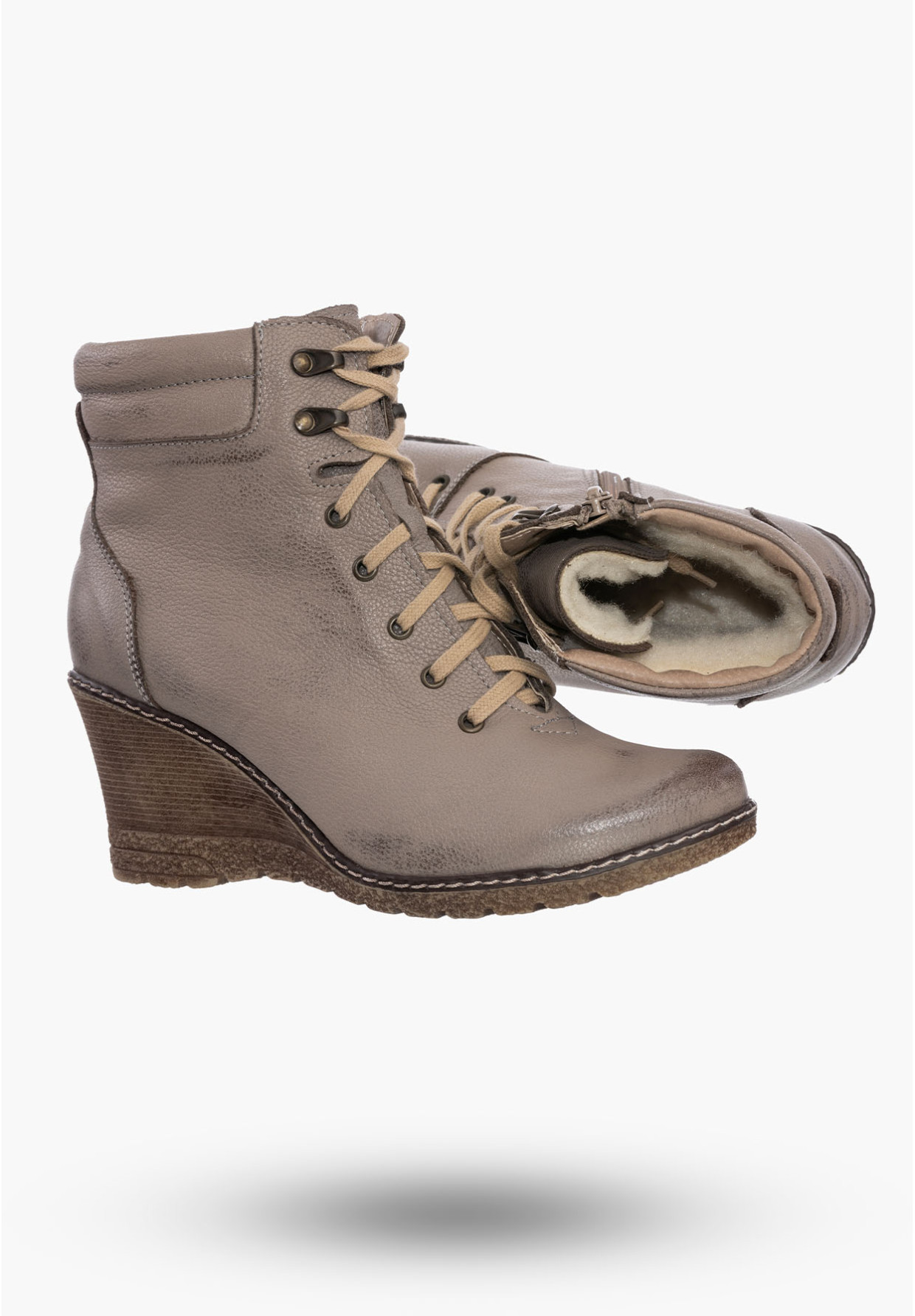 Buty Damskie Botki Skórzane Na Koturnie Z Ociepleniem Na Zimę 121