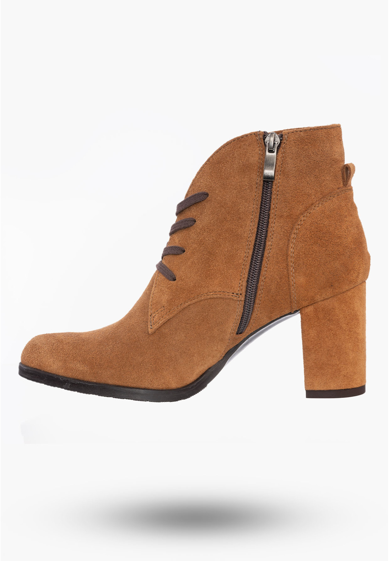 Buty Damskie Botki Stylowe Taba Welur Skórzane Na Zimę B-396/2