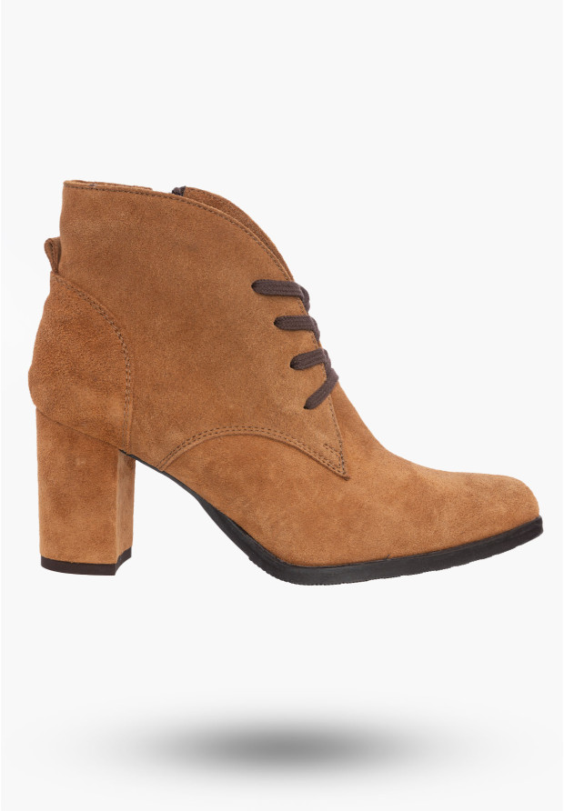 Buty Damskie Botki Stylowe Taba Welur Skórzane Na Zimę B-396/2