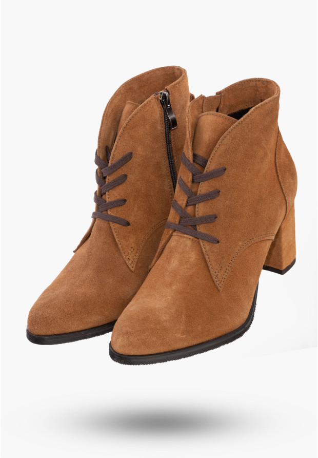 Buty Damskie Botki Stylowe Taba Welur Skórzane Na Zimę B-396/2
