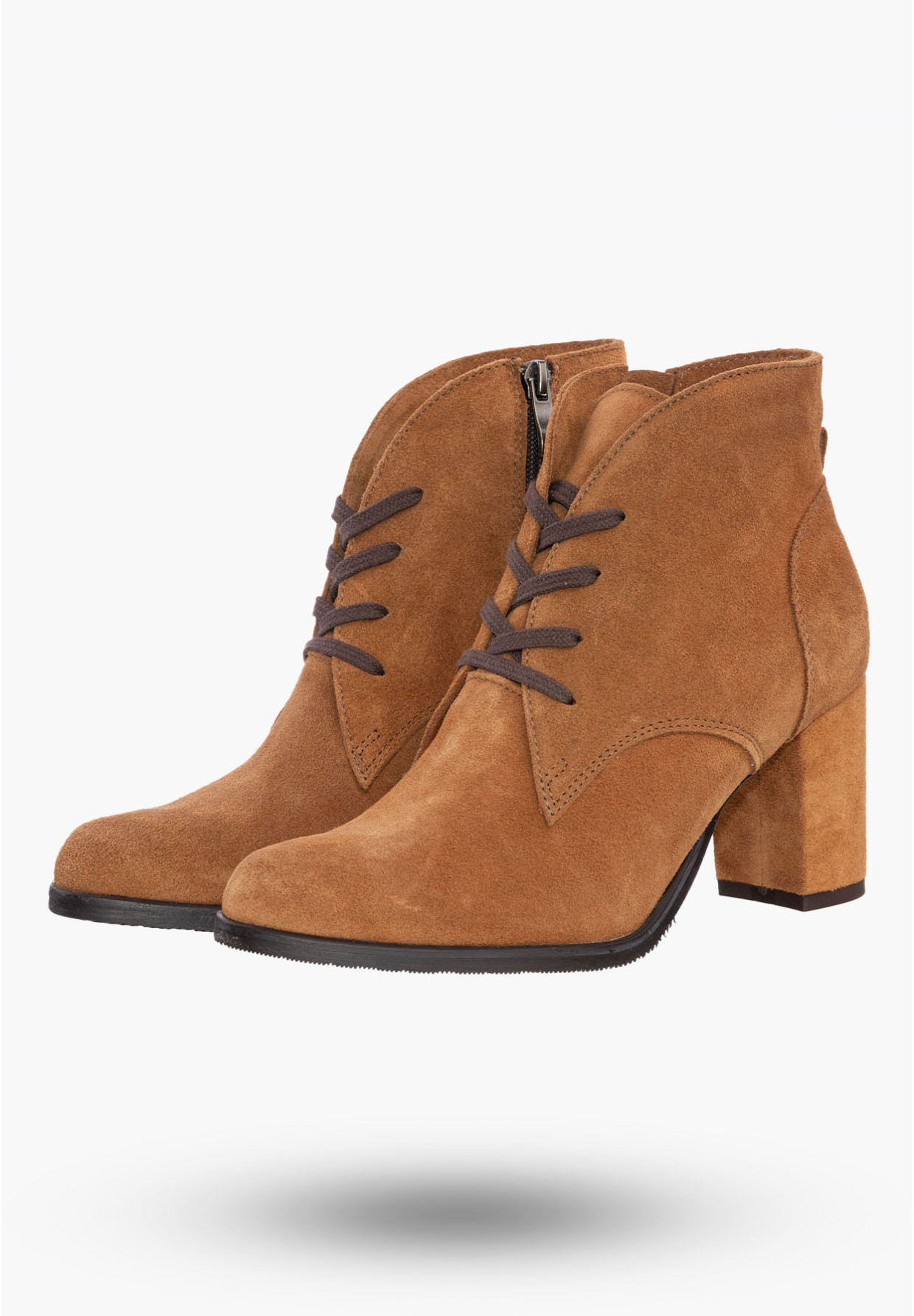 Buty Damskie Botki Stylowe Taba Welur Skórzane Na Zimę B-396/2