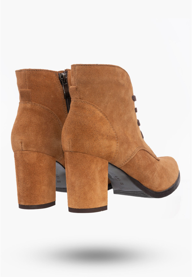 Buty Damskie Botki Stylowe Taba Welur Skórzane Na Zimę B-396/2