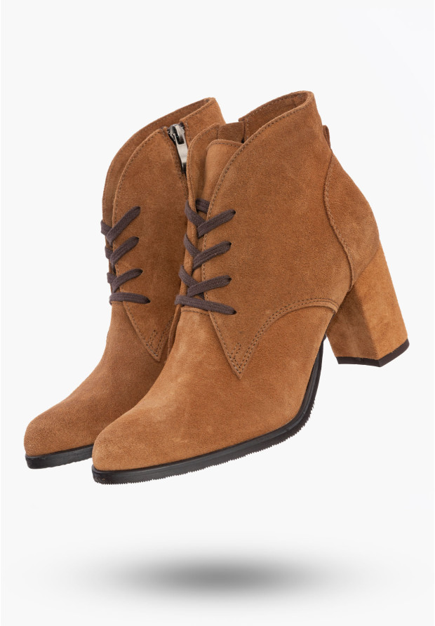 Buty Damskie Botki Stylowe Taba Welur Skórzane Na Zimę B-396/2
