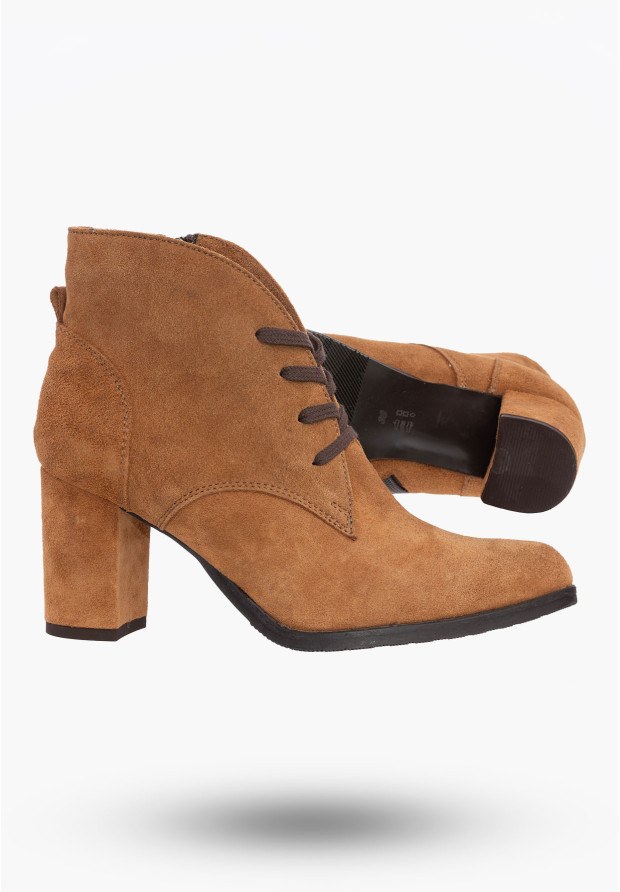 Buty Damskie Botki Stylowe Taba Welur Skórzane Na Zimę B-396/2