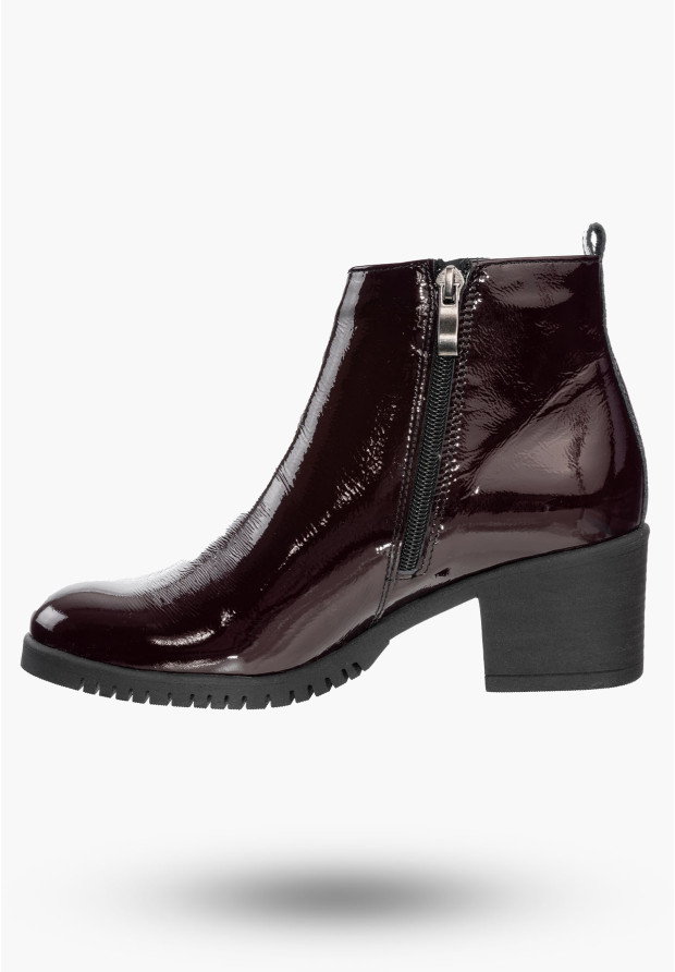Buty Damskie Botki Bordowe Skórzane Z Ozdobną Aplikacją Na Zimę B-344