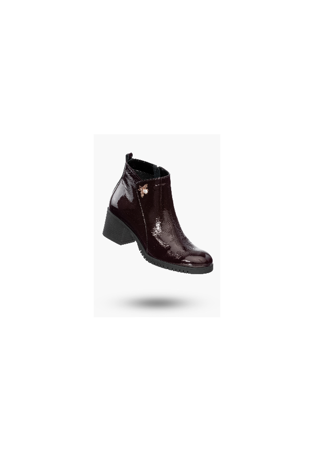 Buty Damskie Botki Bordowe Skórzane Z Ozdobną Aplikacją Na Zimę B-344