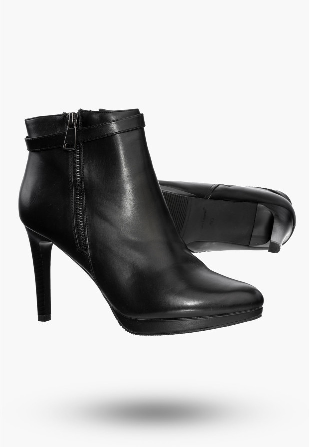 Buty Damskie Botki Czarne Na Wysokim Obcasie Na Zimę 61025
