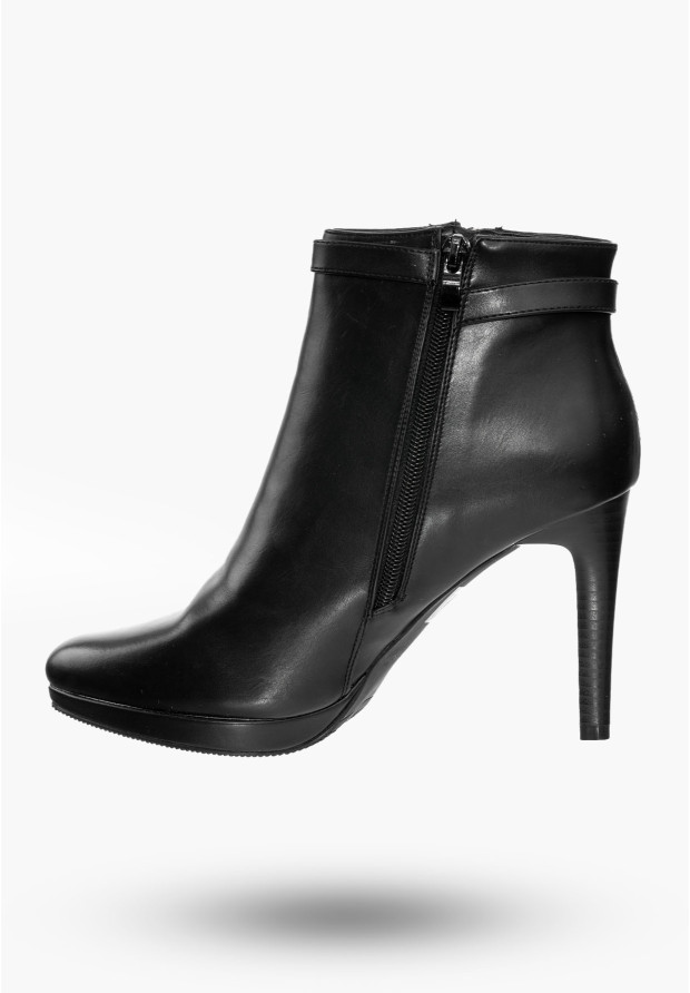 Buty Damskie Botki Czarne Na Wysokim Obcasie Na Zimę 61025