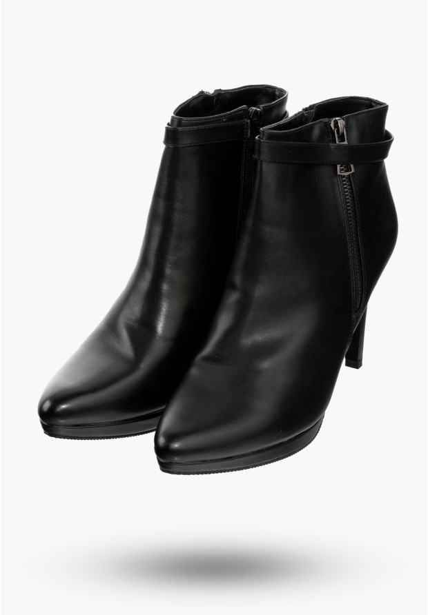 Buty Damskie Botki Czarne Na Wysokim Obcasie Na Zimę 61025