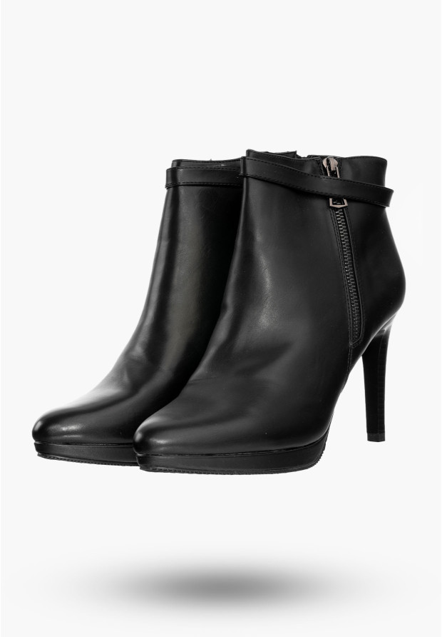 Buty Damskie Botki Czarne Na Wysokim Obcasie Na Zimę 61025
