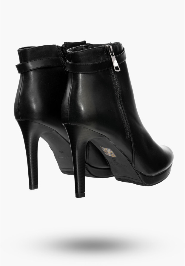 Buty Damskie Botki Czarne Na Wysokim Obcasie Na Zimę 61025
