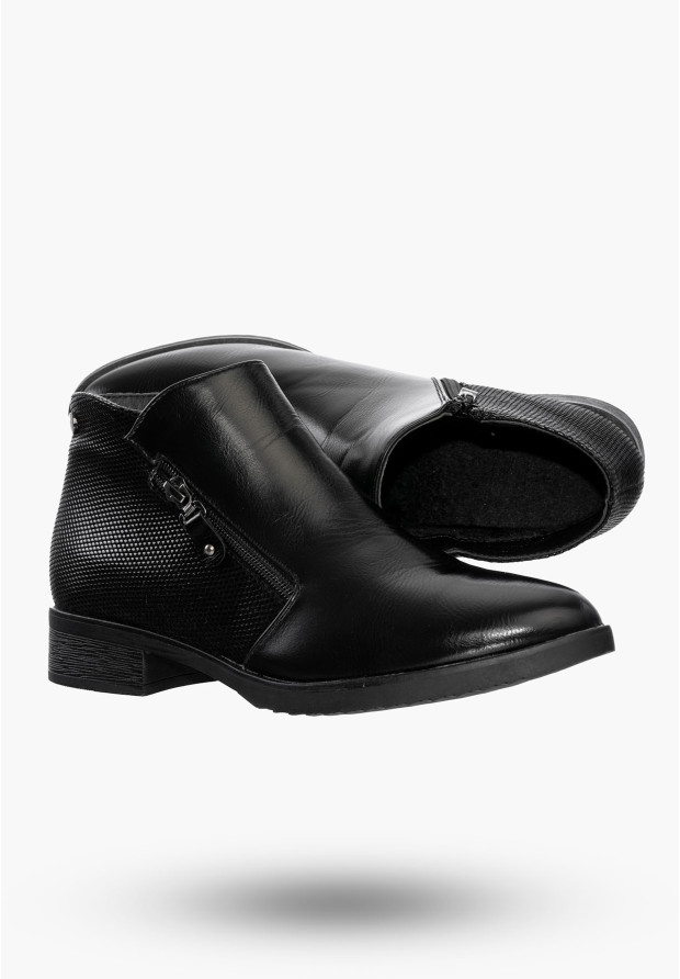 Buty Damskie Botki Czarne Ocieplane Eleganckie Na Zimę MR1811-3