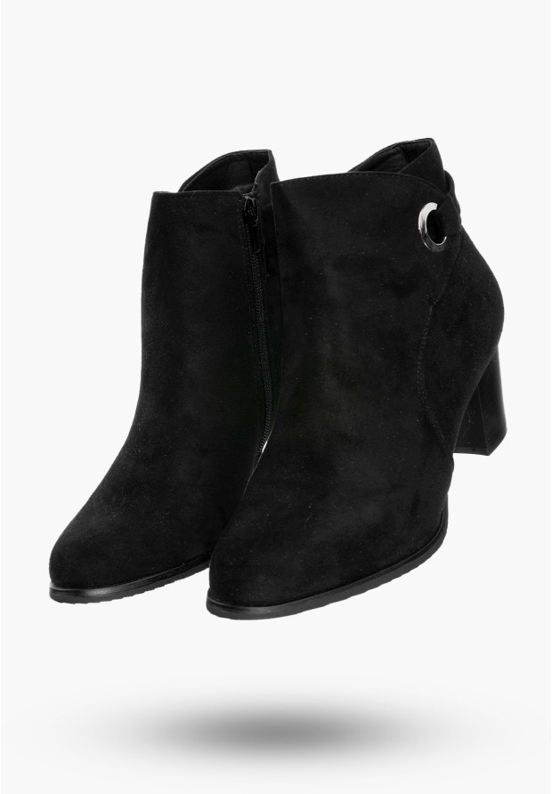 Buty Damskie Botki Czarne Na Słupku Zamszowe Na Zimę GD-BM-101