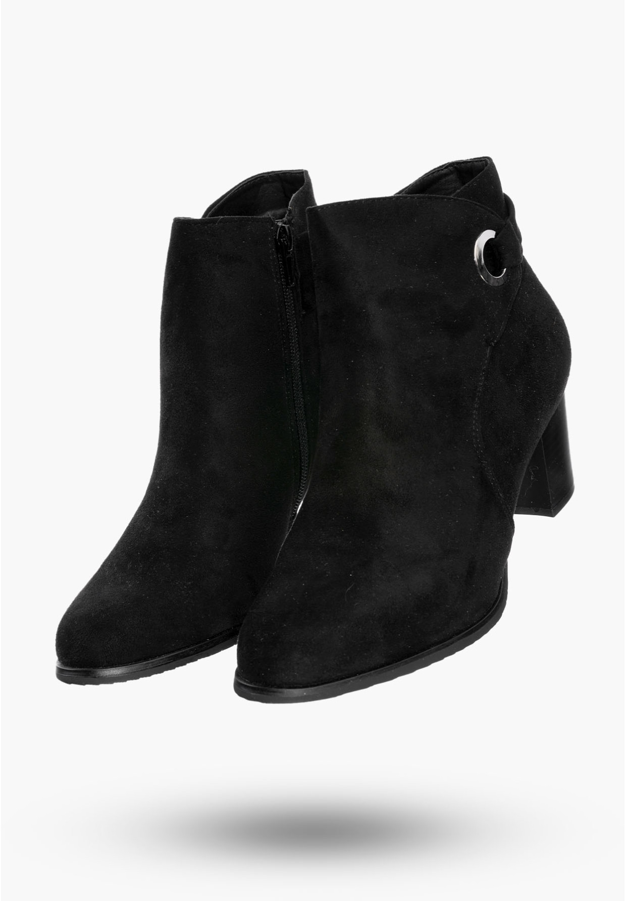 Buty Damskie Botki Czarne Na Słupku Zamszowe Na Zimę GD-BM-101