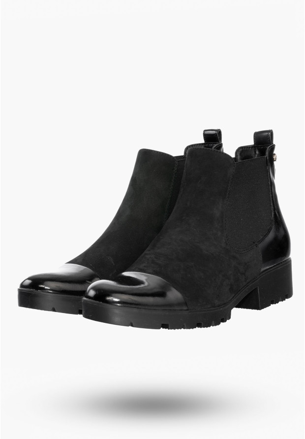 Buty Damskie Botki Czarne ze skóry naturalnej Na Zimę 844