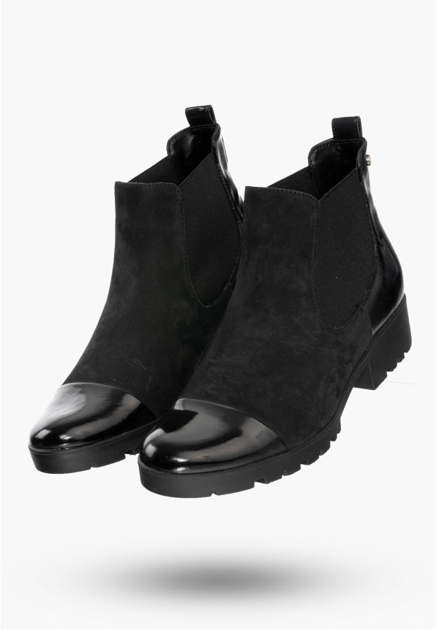 Buty Damskie Botki Czarne ze skóry naturalnej Na Zimę 844