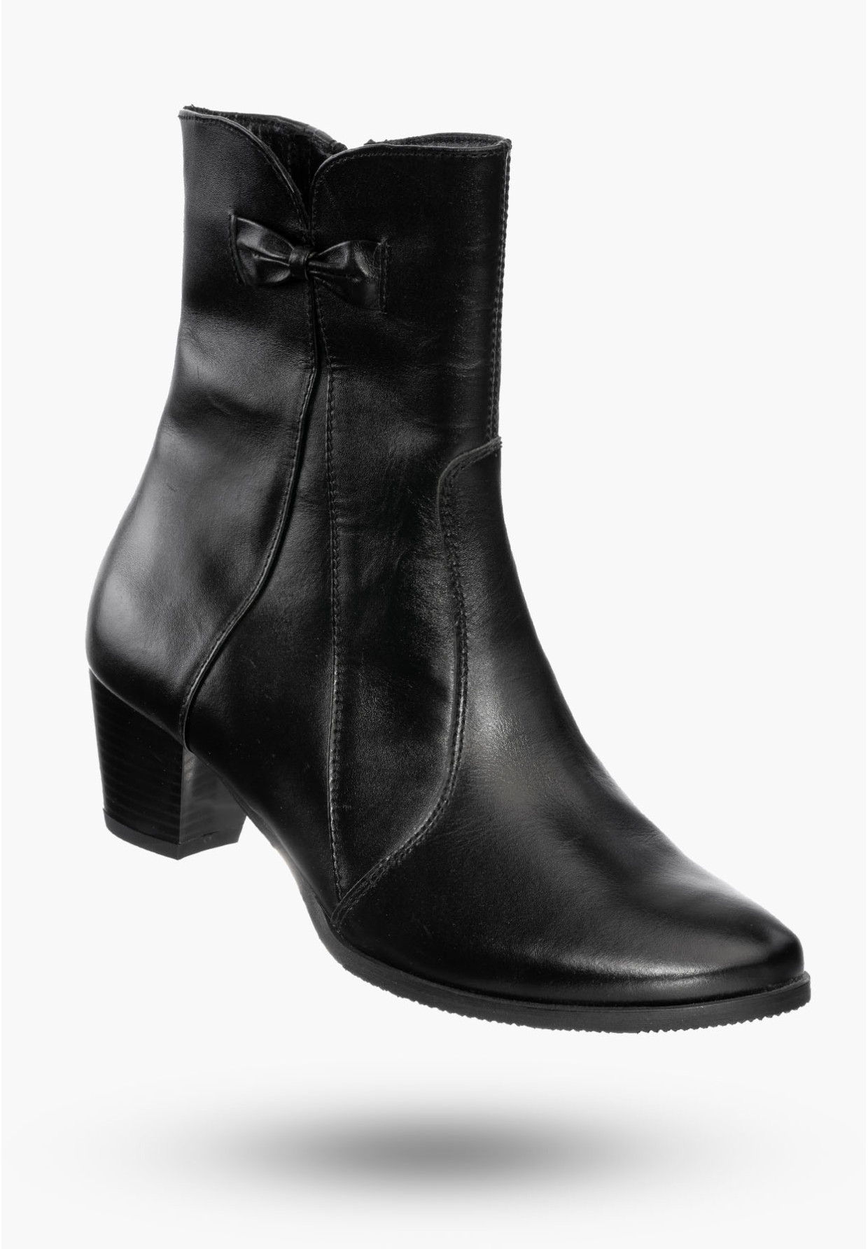 Buty Damskie Botki Czarne Skórzane na obcasie z ociepleniem Na Zimę K-232