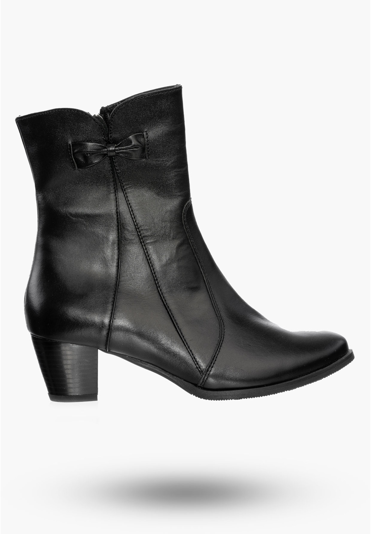 Buty Damskie Botki Czarne Skórzane na obcasie z ociepleniem Na Zimę K-232