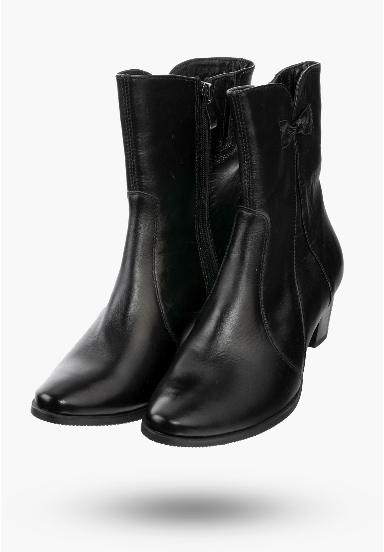 Buty Damskie Botki Czarne Skórzane na obcasie z ociepleniem Na Zimę K-232