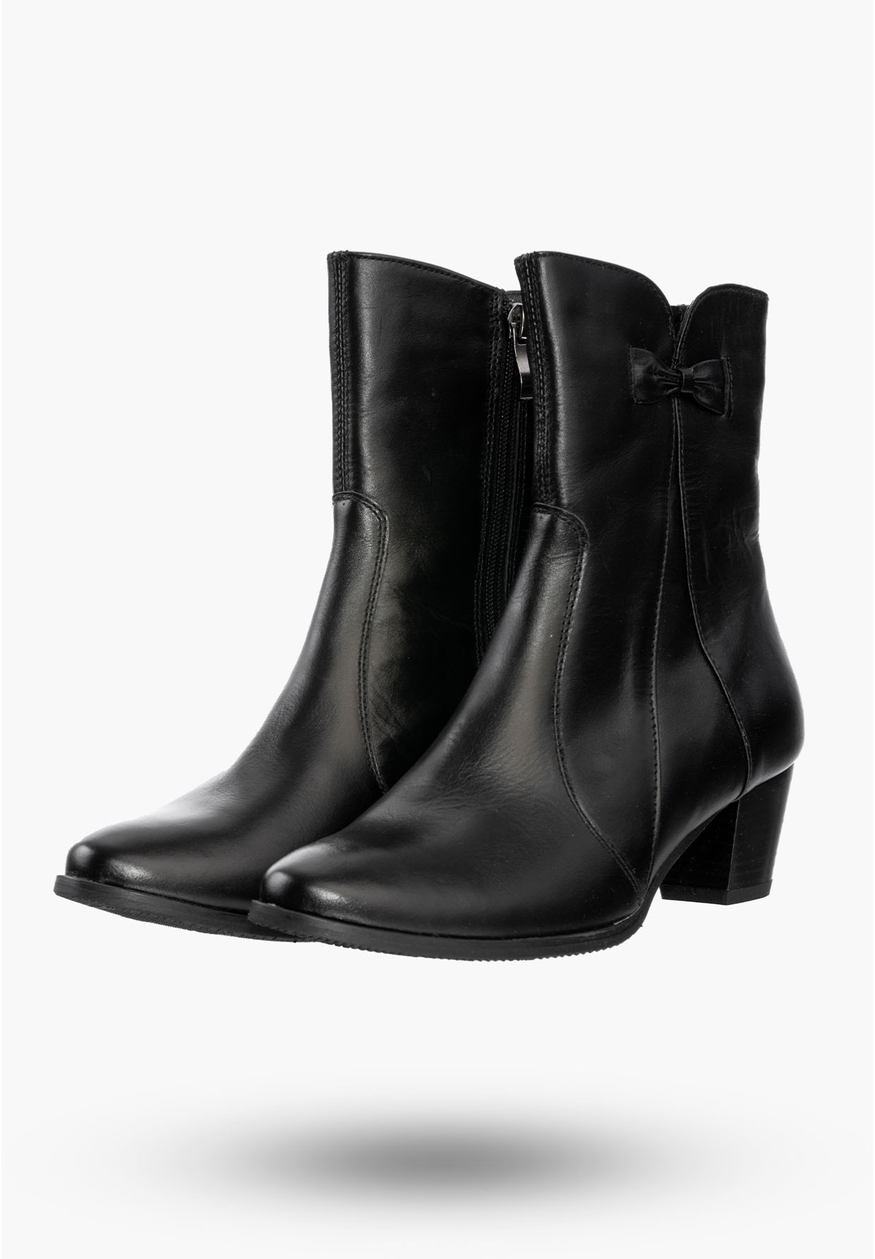 Buty Damskie Botki Czarne Skórzane na obcasie z ociepleniem Na Zimę K-232