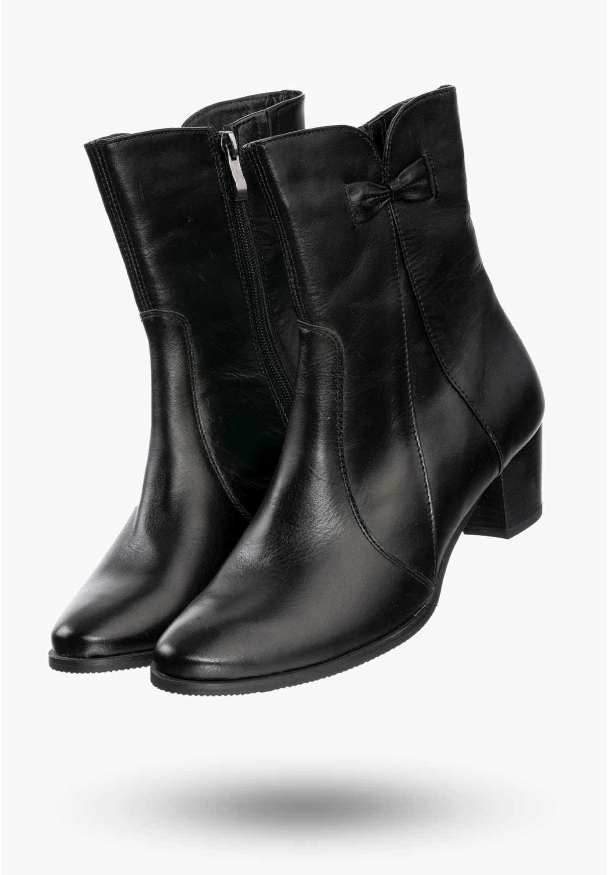 Buty Damskie Botki Czarne Skórzane na obcasie z ociepleniem Na Zimę K-232