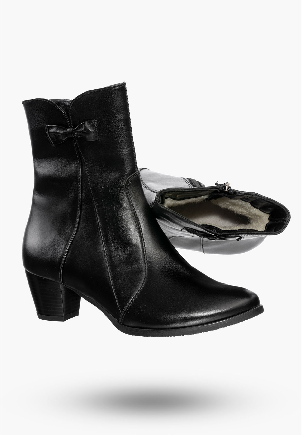 Buty Damskie Botki Czarne Skórzane na obcasie z ociepleniem Na Zimę K-232