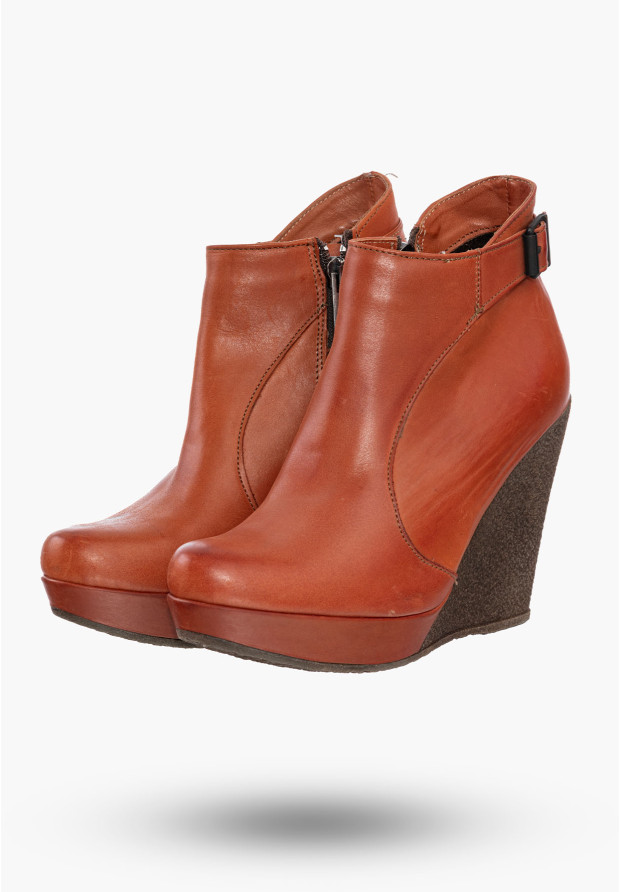Buty Damskie Botki Pomarańczowe Na Koturnie Na Zimę Korda 1119