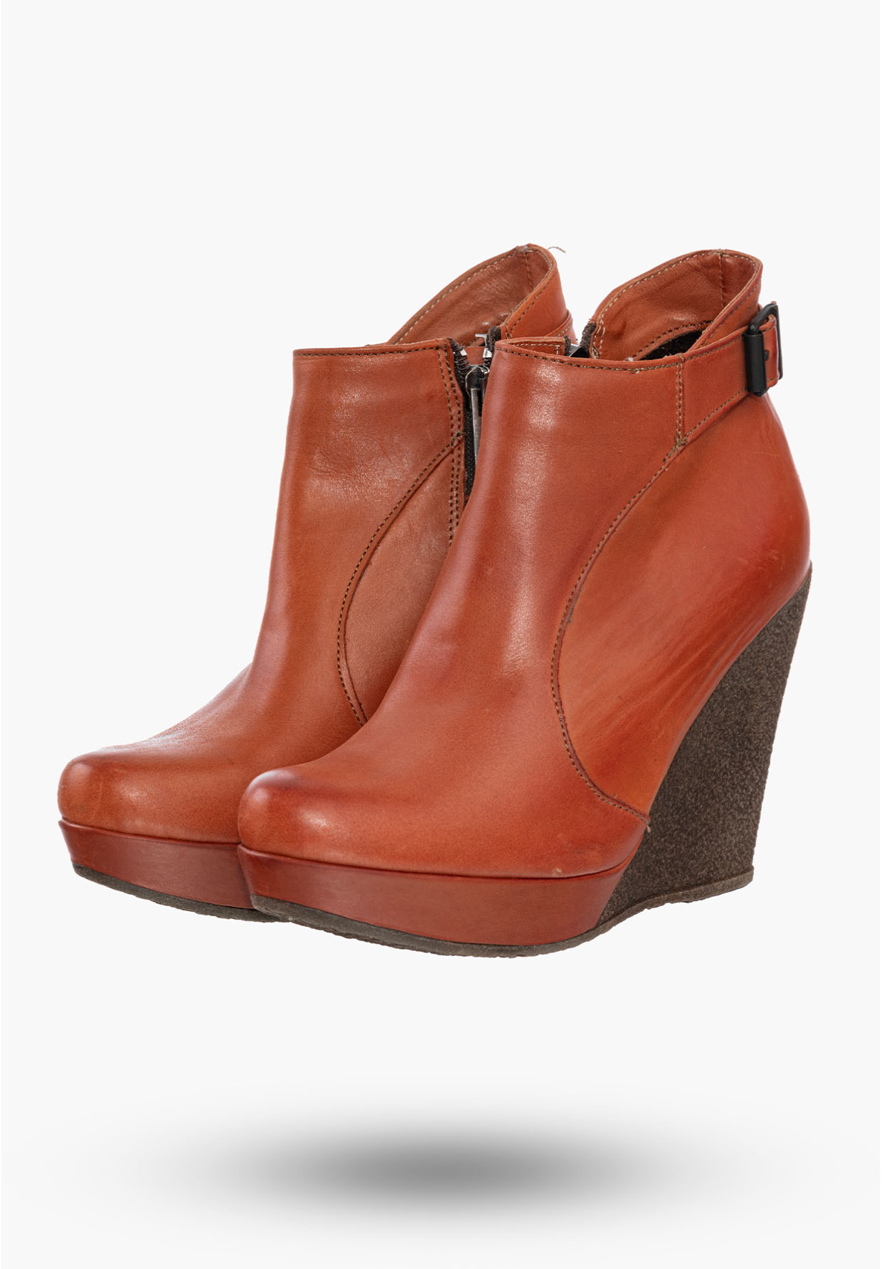 Buty Damskie Botki Pomarańczowe Na Koturnie Na Zimę Korda 1119